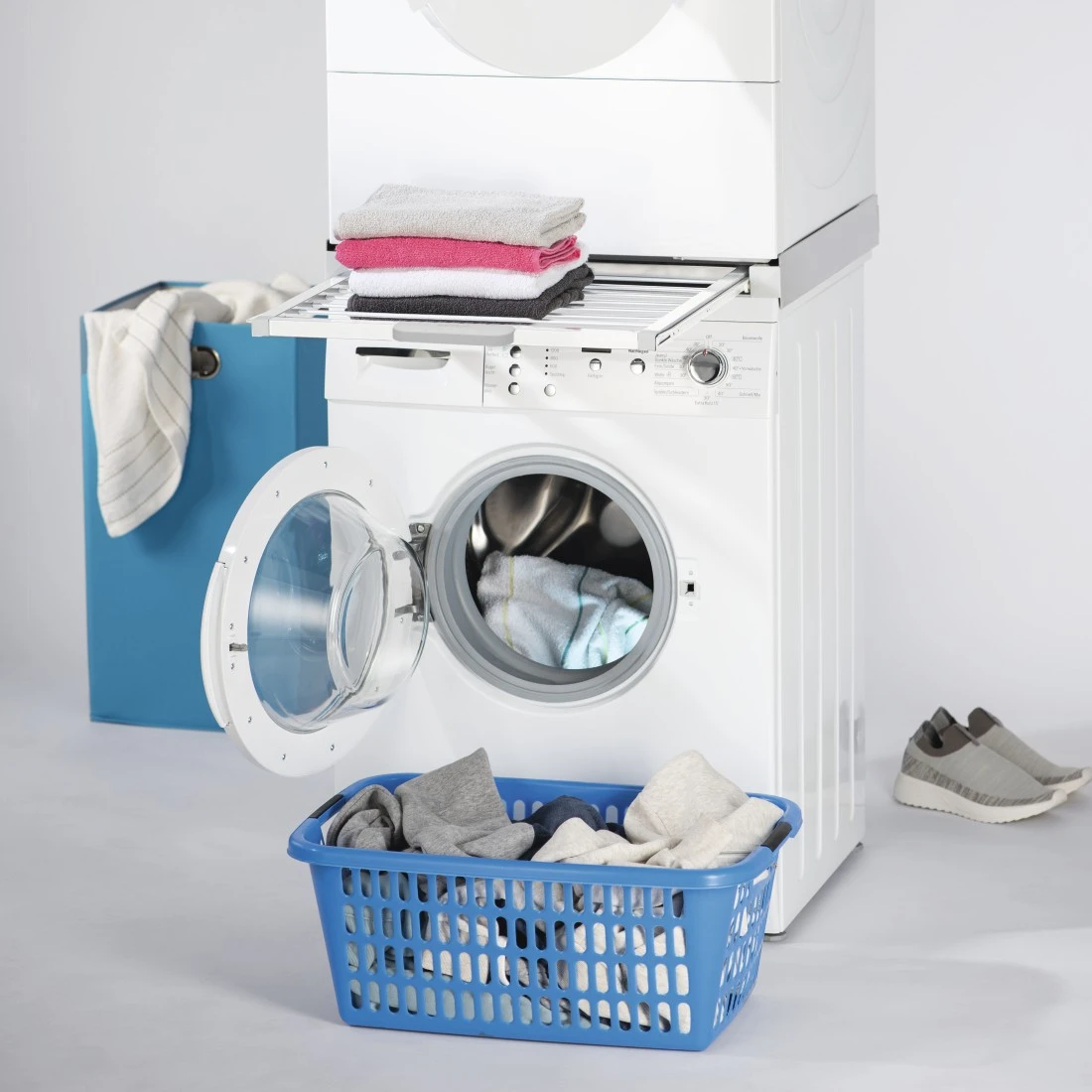 awx4 Druckfähige Anwendung 4 - Xavax, Zwischenbausatz für Waschmaschinen/Trockner, integrierter Wäscheständer