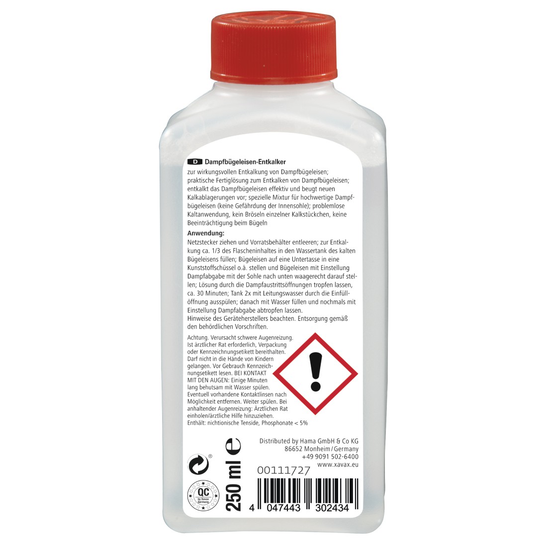 abx2 High-Res Image 2 - Xavax, Descaler for Steam Irons, 250 ml