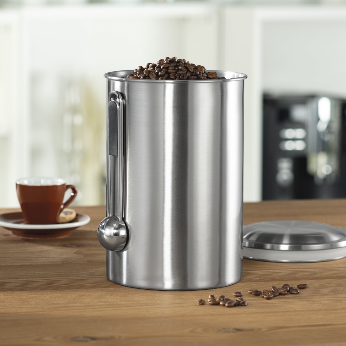 awx2 Druckfähige Anwendung 2 - Xavax, Edelstahldose für 1 kg Kaffeebohnen, mit Löffel, Silber