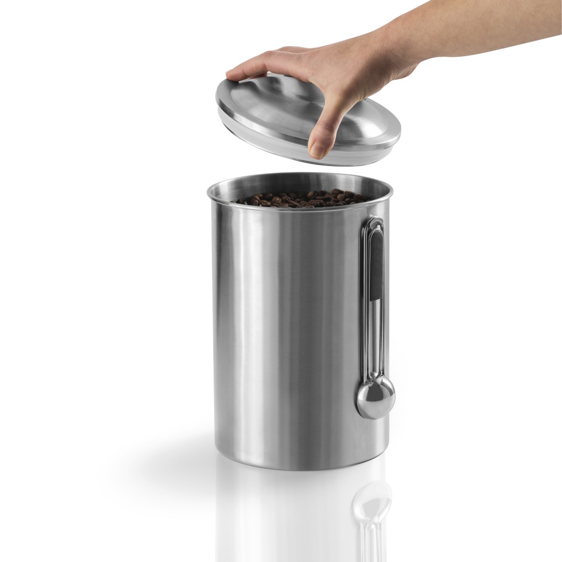 awx3 Druckfähige Anwendung 3 - Xavax, Edelstahldose für 1 kg Kaffeebohnen, mit Löffel, Silber