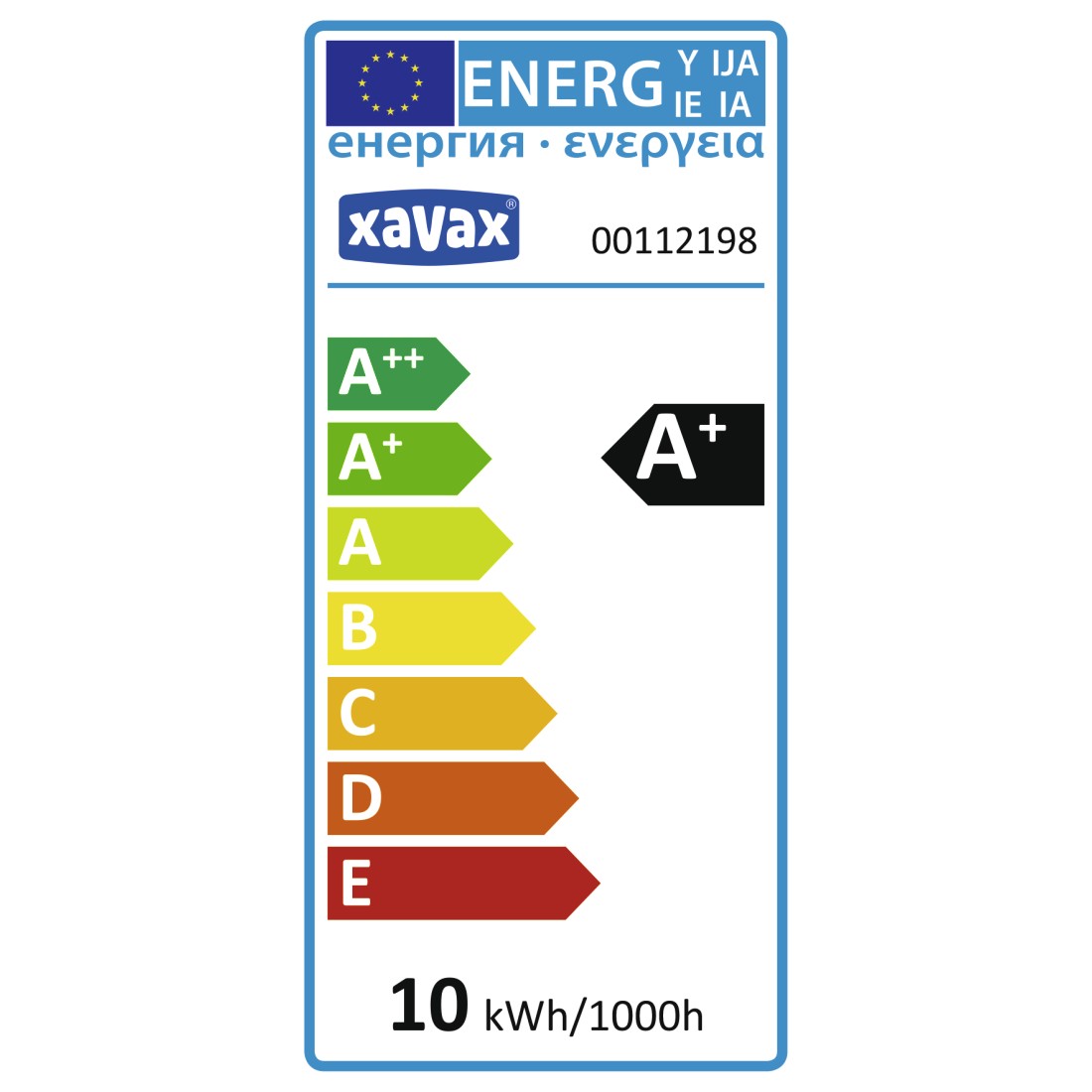 eex Druckfähige Energieeffizienz-Grafik - Xavax, LED-Lampe, E27, 806lm ersetzt 60W Glühlampe, Warmweiß, RA90
