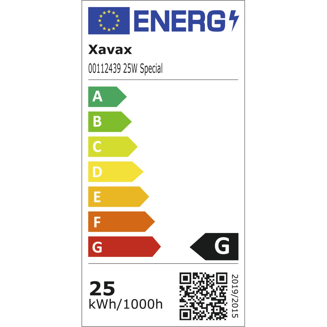 eex Druckfähige Energieeffizienz-Grafik - Xavax, Halogen Bulb for Extractor Hoods, 25 W, tubular, clear, E14