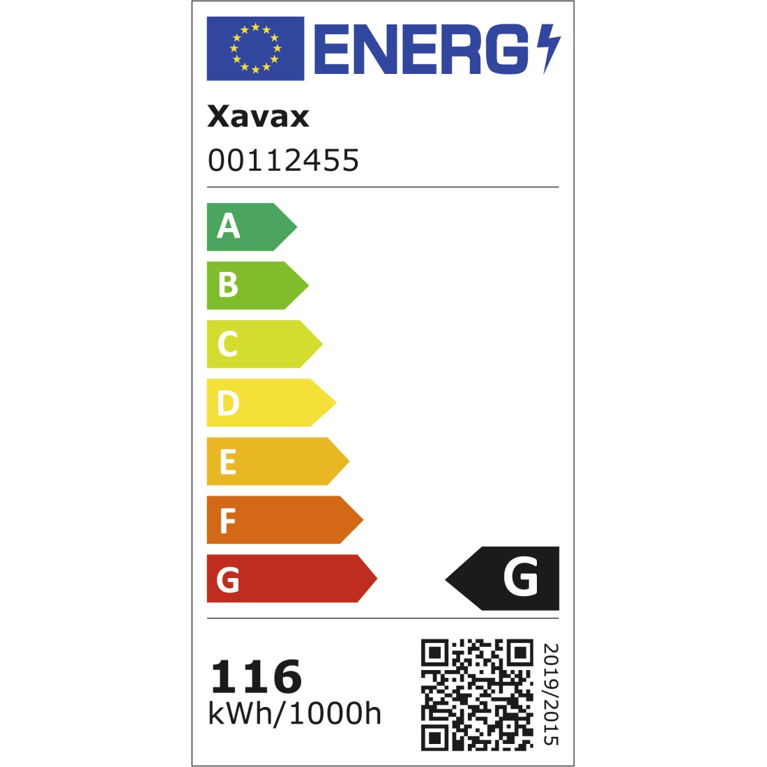 eex Druckfähige Energieeffizienz-Grafik - Xavax, Halogen-Glühlampe, E27, 116W, Warmweiß
