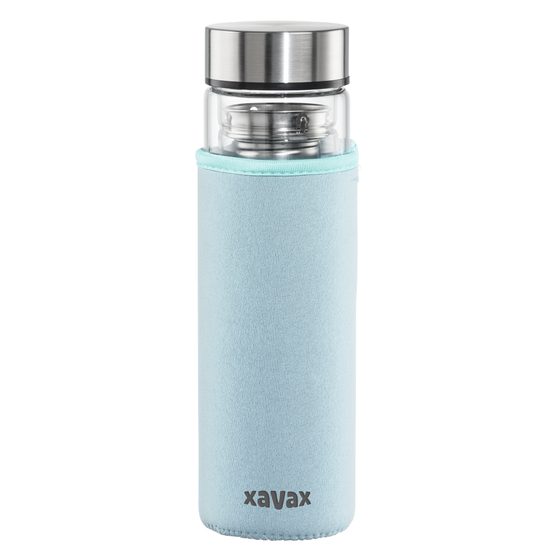 abx Druckfähige Abbildung - Xavax, Glasflasche, 450 ml, mit Schutzhülle, Einsatz, für Kohlensäure u. heiß/kalt