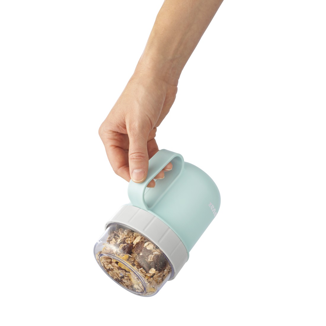 awx High-Res Appliance - Xavax, Cereal Mug To Go, with Topper, 2 Compartments, 500 + 200 ml, pastel blue/grey