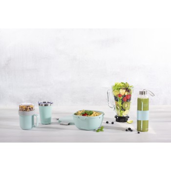 fam Product Family - Xavax, Cereal Mug To Go, with Topper, 2 Compartments, 500 + 200 ml, pastel blue/grey